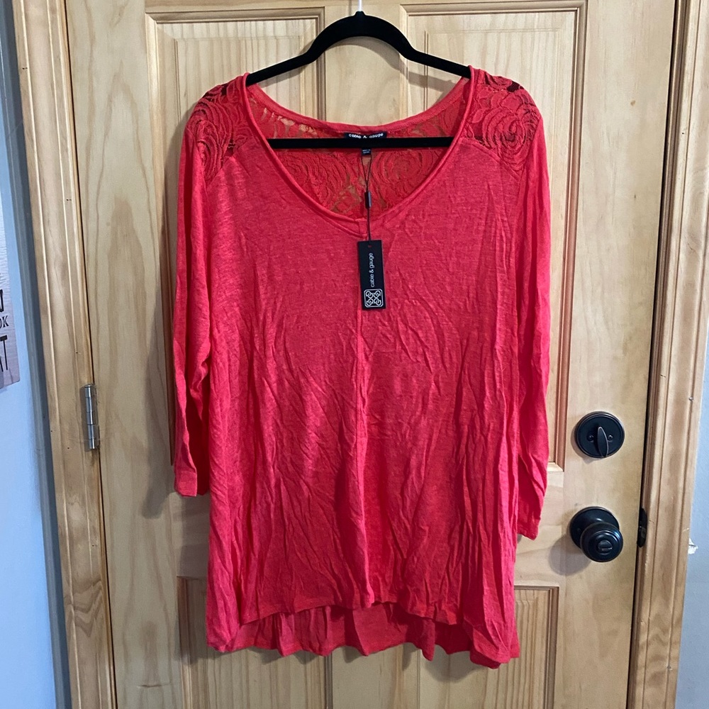 Cable & Gauge women’s red lace overlay top